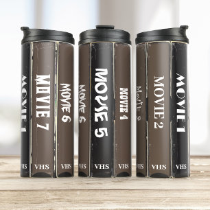 VHS tapes cassettes Personalised Movie titles Thermal Tumbler