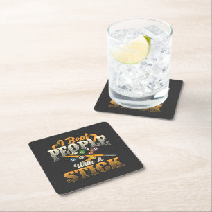 vI Beat People with A Stick - Billiards 8 Ball Square Paper Coaster