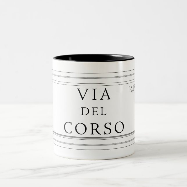 Via del Corso, Rome Street Sign Two-Tone Coffee Mug (Center)