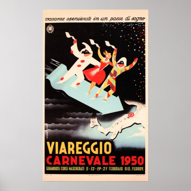 VIAREGGIO CARNEVALE 1950 Festival Old Italy Travel Poster (Front)