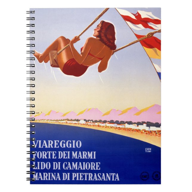 Viareggio Italy Vintage Travel Poster Restored Notebook (Front)
