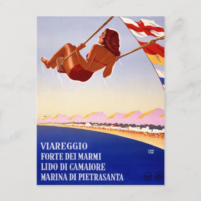 Viareggio Italy Vintage Travel Poster Restored Postcard (Front)