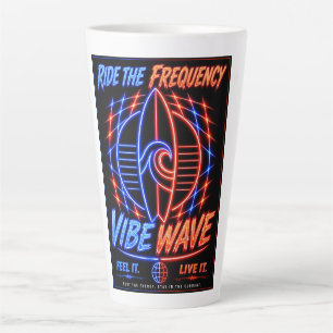 Vibe Wave Neon Surf Poster – Retro Synthwave Aesth Latte Mug