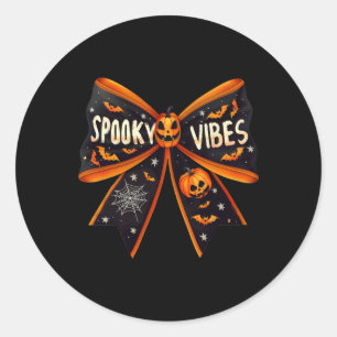 Vibes Coquette Bow Groovy Halloween Women Girls Ki Classic Round Sticker