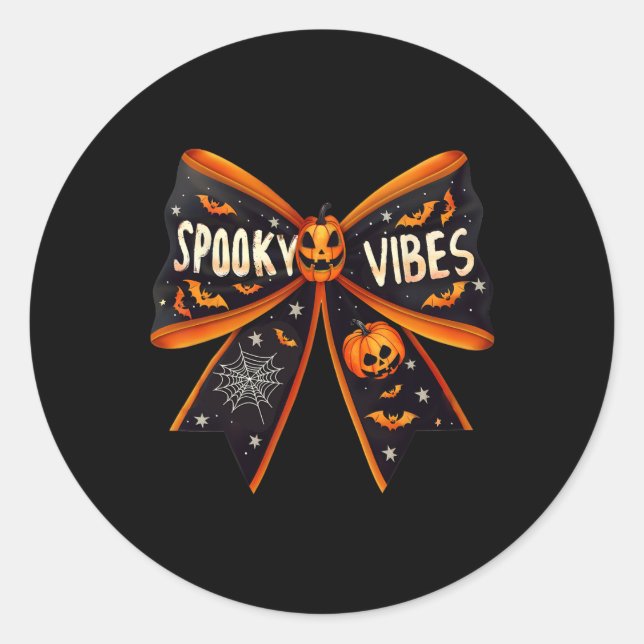Vibes Coquette Bow Groovy Halloween Women Girls Ki Classic Round Sticker (Front)