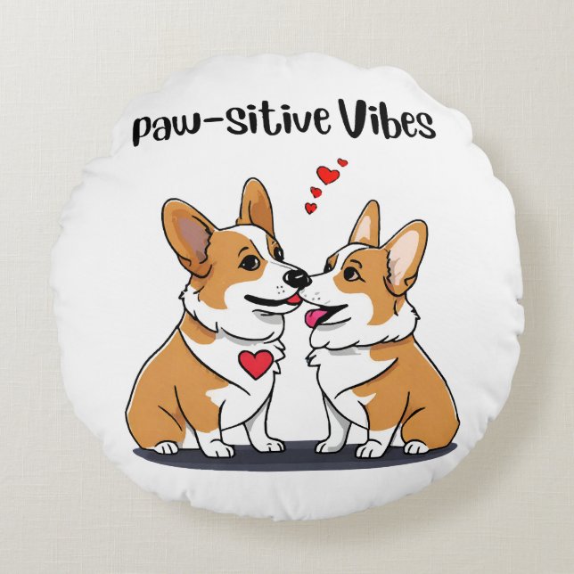  Vibes Corgis in Love Round Cushion (Front)