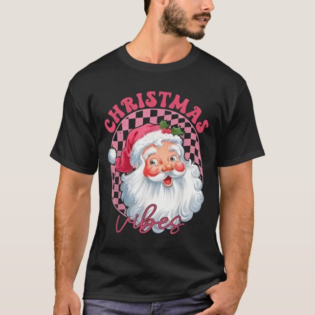 Vibes Groovy Pink Santa T-Shirt (Front)
