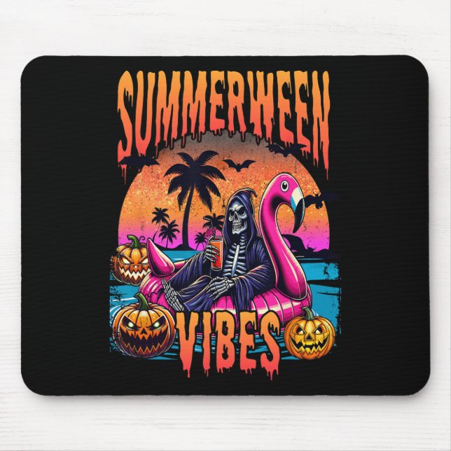 Vibes Halloween Summer Vacation Skeleton Float  Mouse Mat (Front)