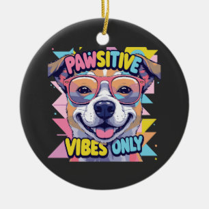 Vibes Only Funny Dog T-Shirt � Cool Dog Ceramic Tree Decoration