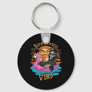 Vibes Skeleton Flamingo Spooky Halloween Summer  Key Ring