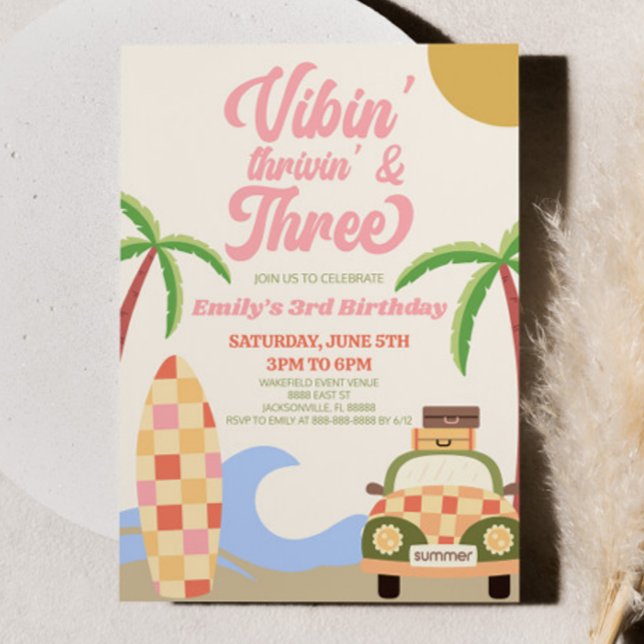Vibes' Thrivin' & Three Surf 3rd Birthday Party Invitation (Creator Uploaded)