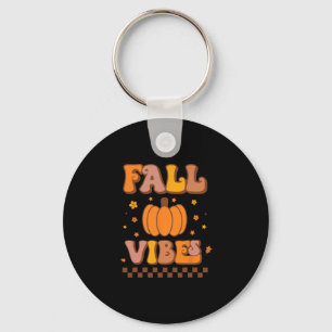 Vibes Vintage Groovy Autumn Season Retro Thanksgiv Key Ring