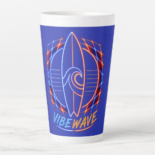 Vibewave Neon Surfboard Design – Retro Wave Glow A Latte Mug