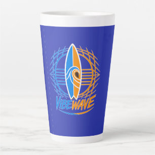 Vibewave Neon Surfboard Design – Retro Wave Glow A Latte Mug