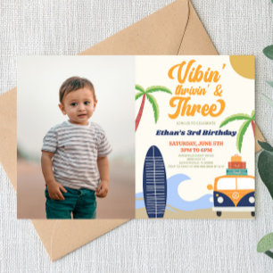 Vibin' & Three Surf Blue 3rd Birthday Party Invitation