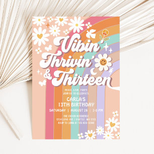 Vibin' Thrivin' And Thirteen Hippie 70's Birthday Invitation