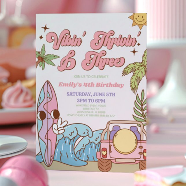 Vibin Thrivin & Three Retro 3rd Birthday Party Invitation (Creator Uploaded)