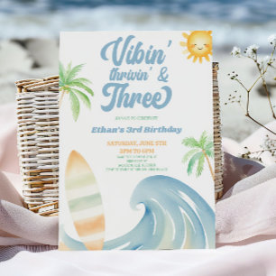 Vibin Thrivin & Three Surf Blue 3rd Birthday Party Invitation