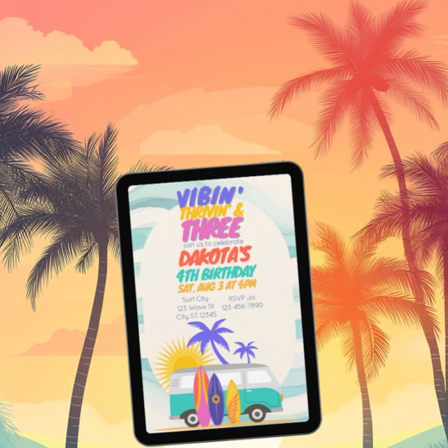 Vibin' Thrivin' & Three Surf Van 3rd Birthday Invitation (Creator Uploaded)