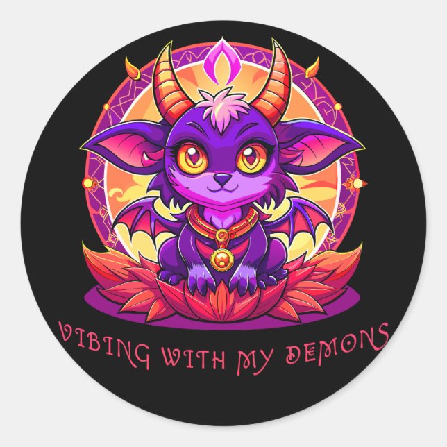 Vibing with my demons classic round sticker (Front)