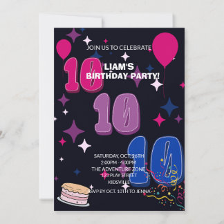 Vibrant 10th Birthday | Pink Blue Confetti Invitation