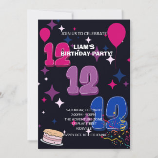 Vibrant 12th Birthday | Pink Blue Confetti Invitation