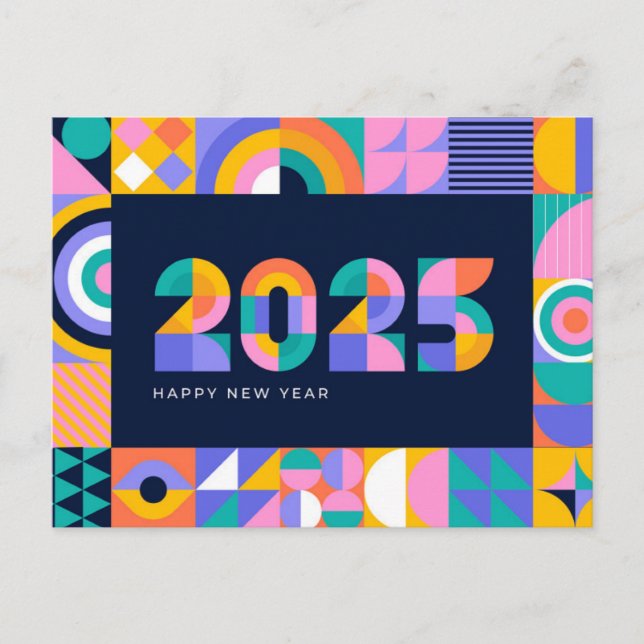 Vibrant 2025 New Year Holiday Postcard (Front)