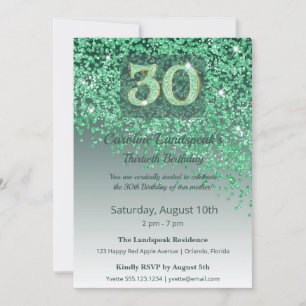Vibrant 30th Birthday Emerald Green Glitter Invitation