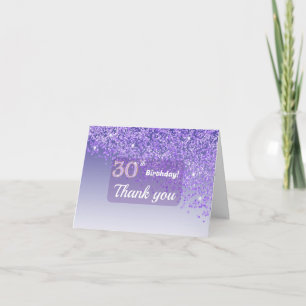 Vibrant 30th Birthday Purple Glitter Thank You Card