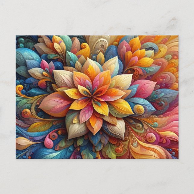 Vibrant 3D Abstract Floral Oil Texture Art Postcard (Front)