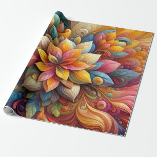 Vibrant 3D Abstract Floral Oil Texture Art Wrapping Paper