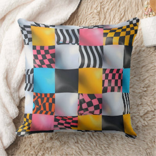 Vibrant 3D Chequerboard – Playful Retro Pop Cushion