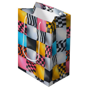 Vibrant 3D Chequerboard – Playful Retro Pop Medium Gift Bag