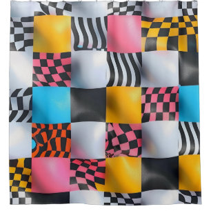 Vibrant 3D Chequerboard – Playful Retro Pop Shower Curtain