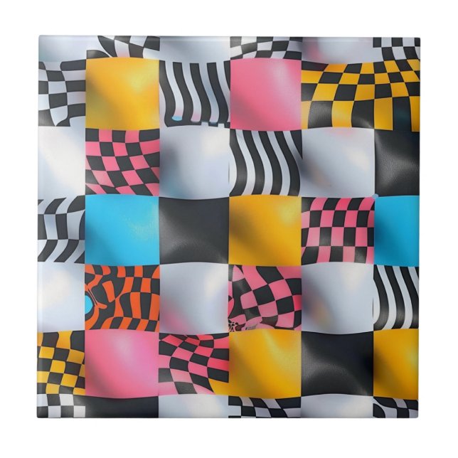 Vibrant 3D Chequerboard – Playful Retro Pop Tile (Front)