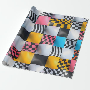 Vibrant 3D Chequerboard – Playful Retro Pop Wrapping Paper