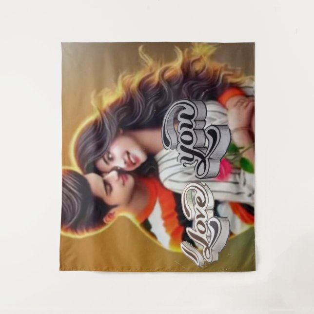 Vibrant 3D Colourful Digital Art Tapestry large (Front)