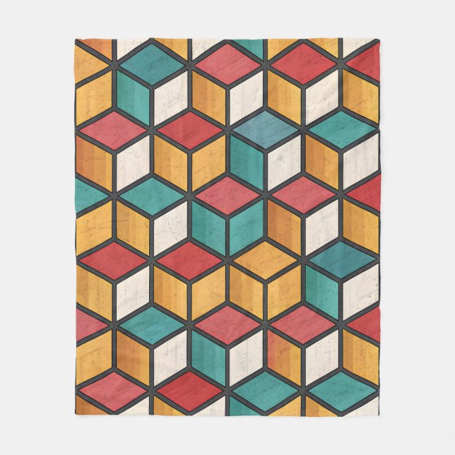 Vibrant 3D Cube Optical Illusion Pattern Fleece Blanket (Front)