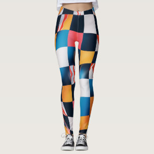 Vibrant 3D Fabric Ripple Chequerboard Pattern Leggings