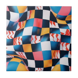 Vibrant 3D Fabric Ripple Chequerboard Pattern Tile