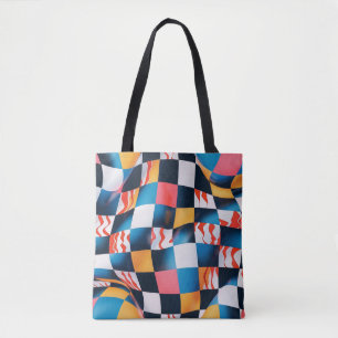 Vibrant 3D Fabric Ripple Chequerboard Pattern Tote Bag