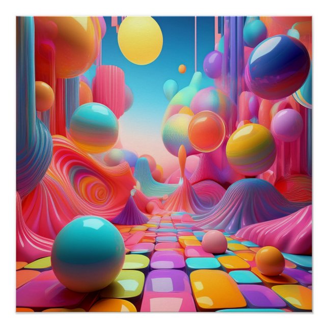 Vibrant 3D Fantasy Abstract – Colourful Art Poster (Front)