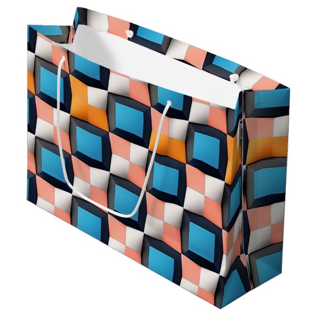Vibrant 3D Geometric Illusion Pattern - Bold Colou Large Gift Bag (Front Angled)