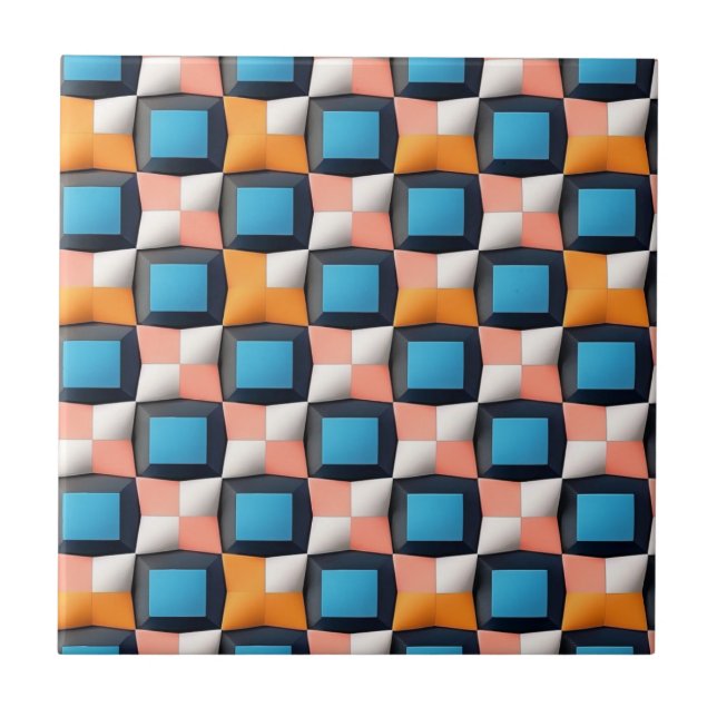 Vibrant 3D Geometric Illusion Pattern - Bold Colou Tile (Front)