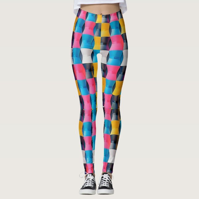 Vibrant 3D Hourglass Geometric Pattern Leggings (Front)