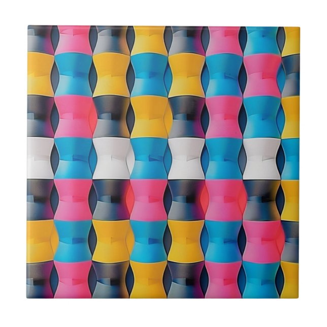 Vibrant 3D Hourglass Geometric Pattern Tile (Front)