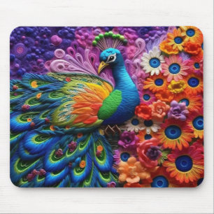 Vibrant 3D Peacock  Mouse Mat