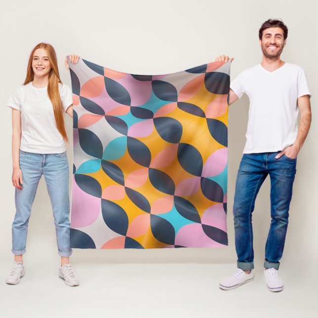 Vibrant 3D Petal Geometry Pattern in Bold Colours Fleece Blanket (In Situ)