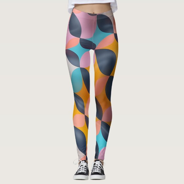 Vibrant 3D Petal Geometry Pattern in Bold Colours Leggings (Front)