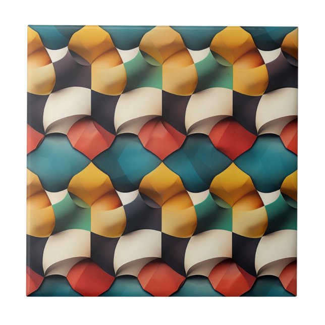 Vibrant 3D Petal Wave Geometric in Bold Colour Tile (Front)